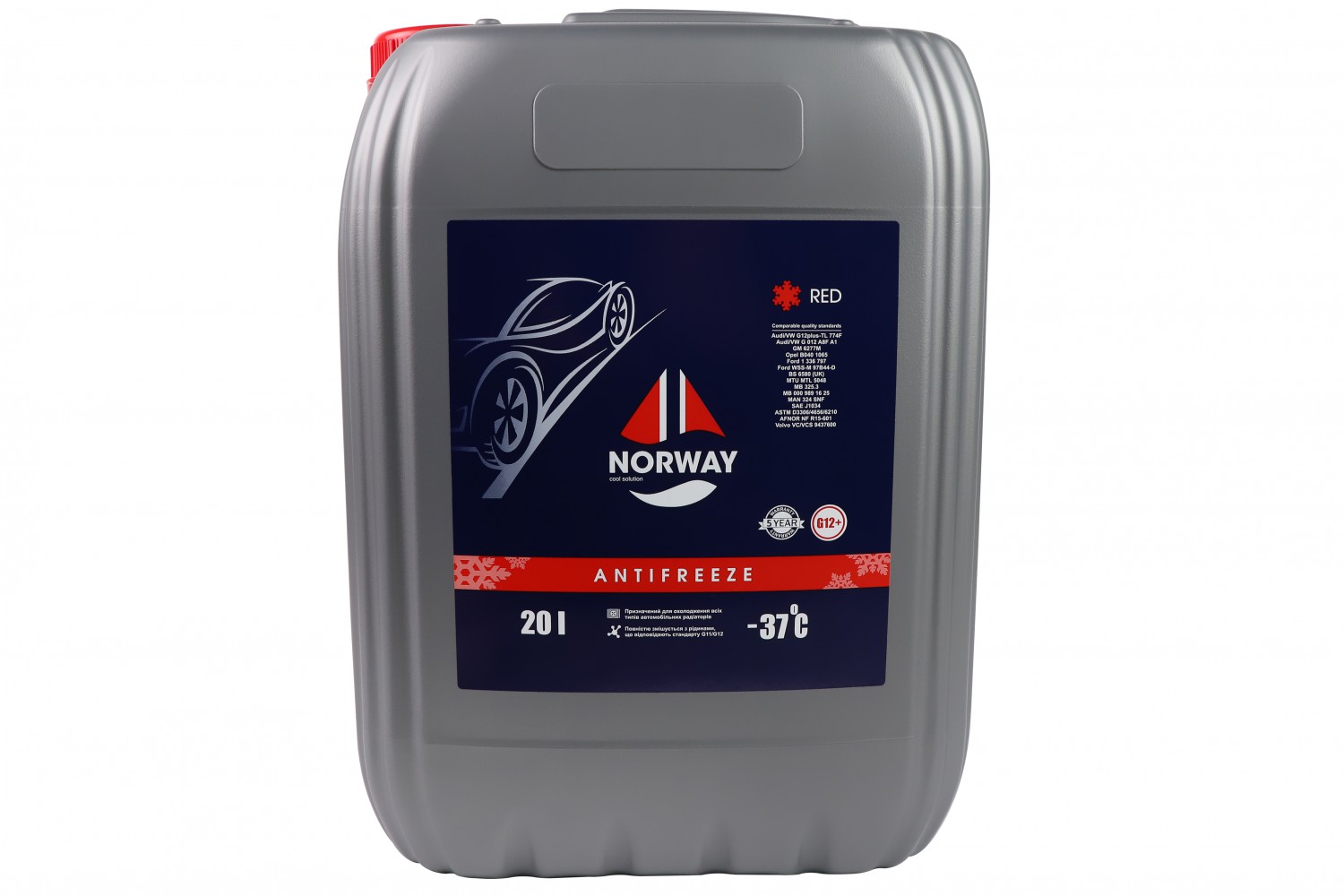 АВТОРІДИНА ОХОЛОДЖУЮЧА «АНТИФРИЗ NORWAY G 12+ - 37°С» (ЧЕРВОНИЙ) 20Л.